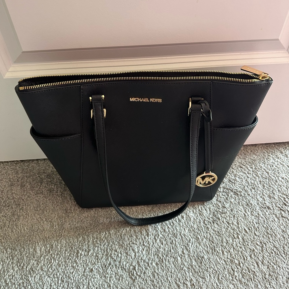 Michael Kors Black Structured Tote with Gold Accents